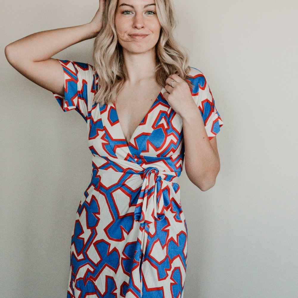 Geometric Designer Wrap Dress